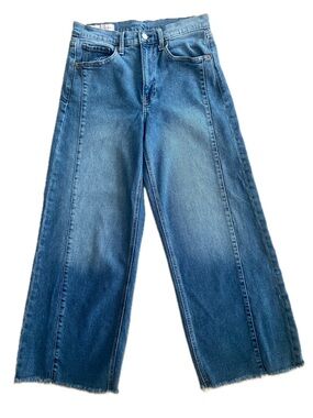 GAP Stride High Rise Barrel Leg Ankle Jeans 28 Blue Raw Hem Cotton EUC